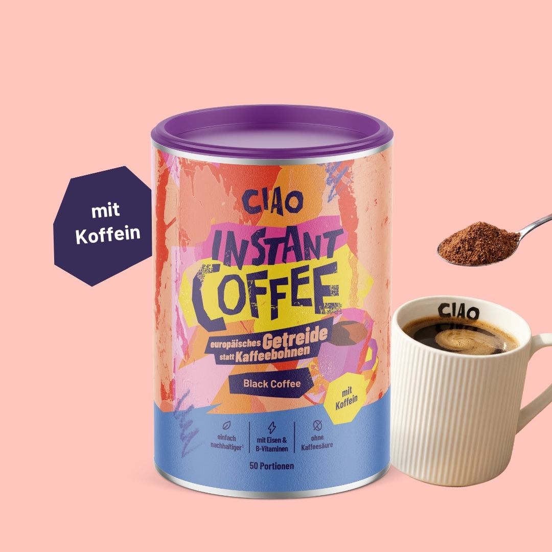 Instantkaffee auf Getreidebasis mit Koffein, Eisen und B-Vitaminen