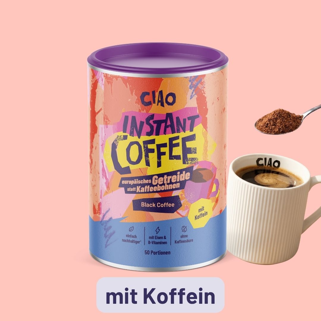 Instantkaffee auf Getreidebasis mit Koffein, Eisen und B-Vitaminen