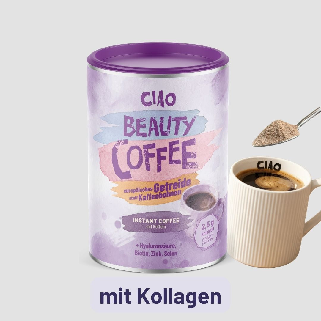 Instantkaffee auf Getreidebasis mit Kollagen, Hyaluronsäure und Biotin