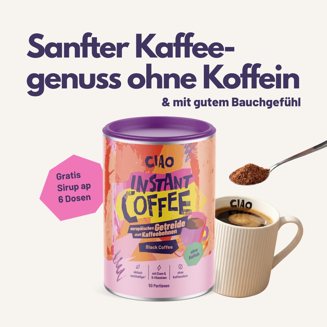 Instantkaffee aus europäischem Getreide (koffeinfrei) - magenschonender, mit Vitamin-B-Komplex + Eisen