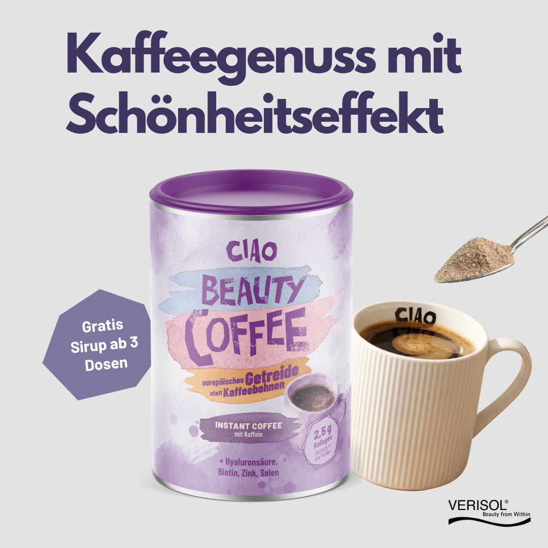 Beauty Instantkaffee mit Kollagen, Hyaluronsäure, Biotin, Zink & Selen