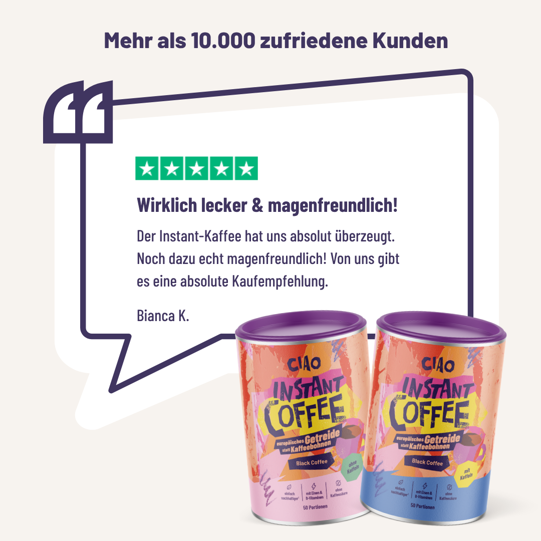 ciao Starterpaket Instantkaffee auf Getreidebasis mit & ohne Koffein - mit Eisen & B-Vitaminen