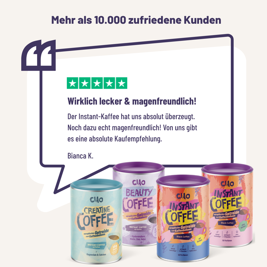 ciao Super Bundle - 4 x Instantkaffee auf Getreidebasis + 2 x zuckerfreier Sirup